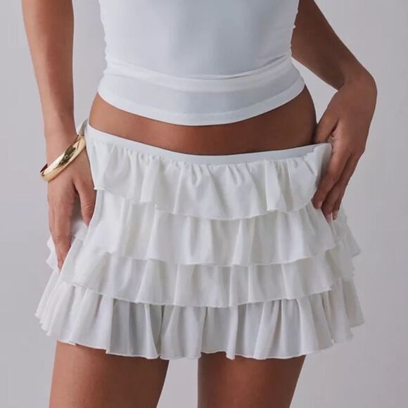 NWT Urban Outfitters Out From Under Cammy Ruffle Trim Micro Skort size xxs white - Picture 1 of 10